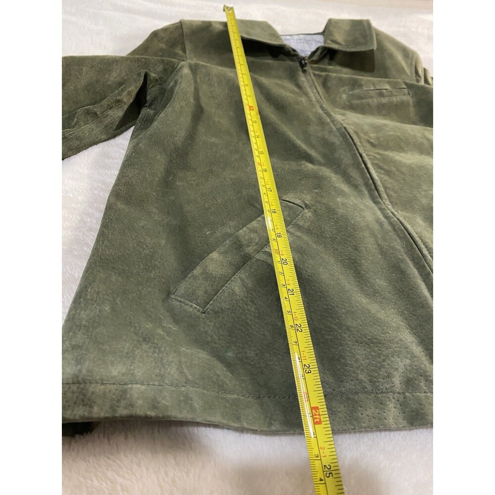 VTG Y2K 90 Jaclyn Smith Green Suede Jacket S Genuine Leather Zip Harrington Coat - Picture 5 of 9